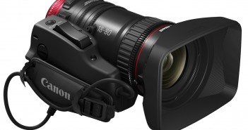 Canon CN-E18-80mm T4.4 L IS KAS S -- shown with optional Canon ZSG-C10 Zoom Grip attached.